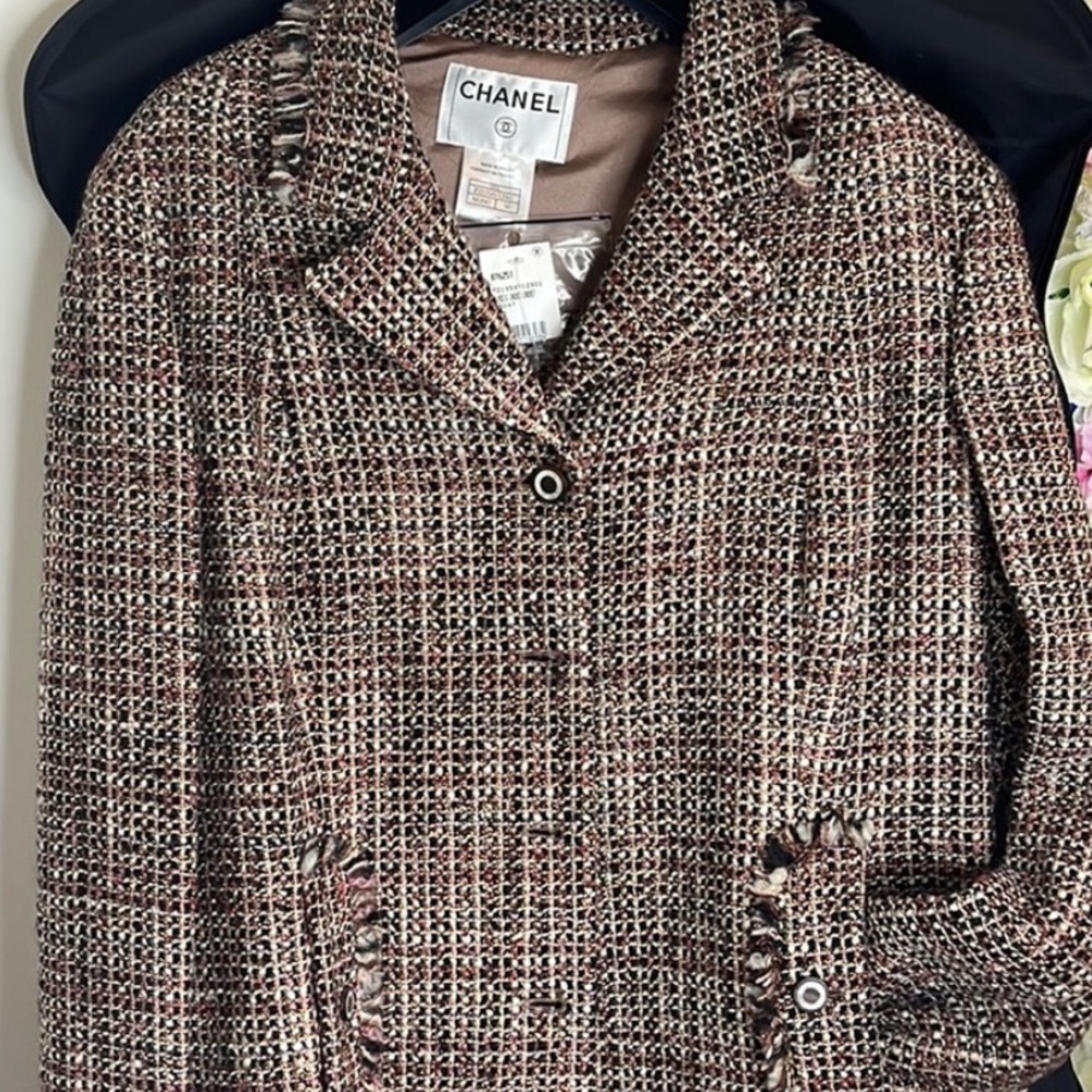 CHANEL Tweed Jacket in Brown, Black and Plum/Burgundy